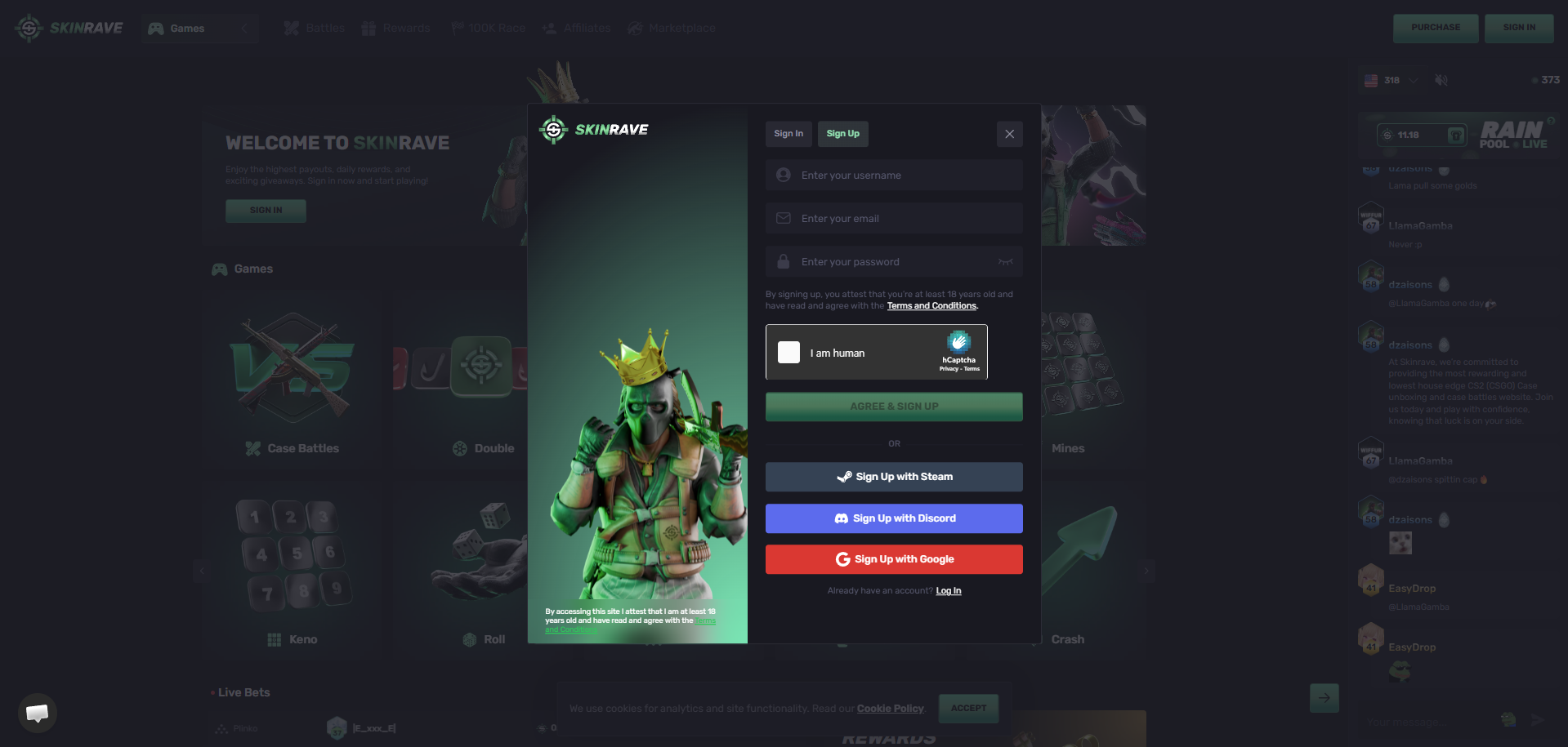 SkinRave signup